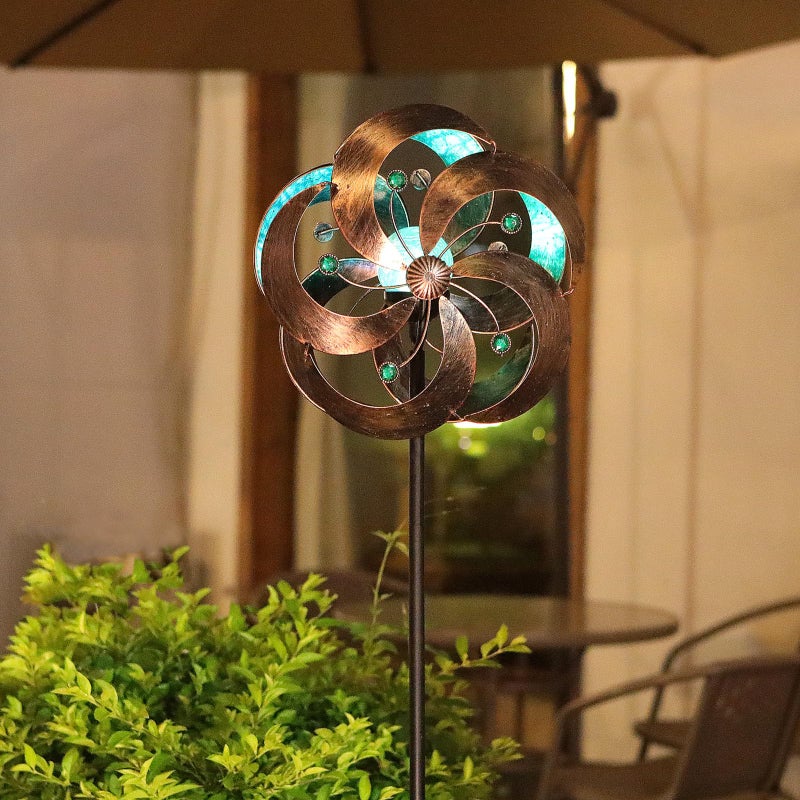 HDNICEZM Solar Wind Spinner Improved 360 Degrees Swivel Multi-Color LED Lighting Glass Ball with Kinetic Wind Spinner Vertical Metal Sculpture Stake Construction for Outdoor Yard Lawn & Garden. - Image 5